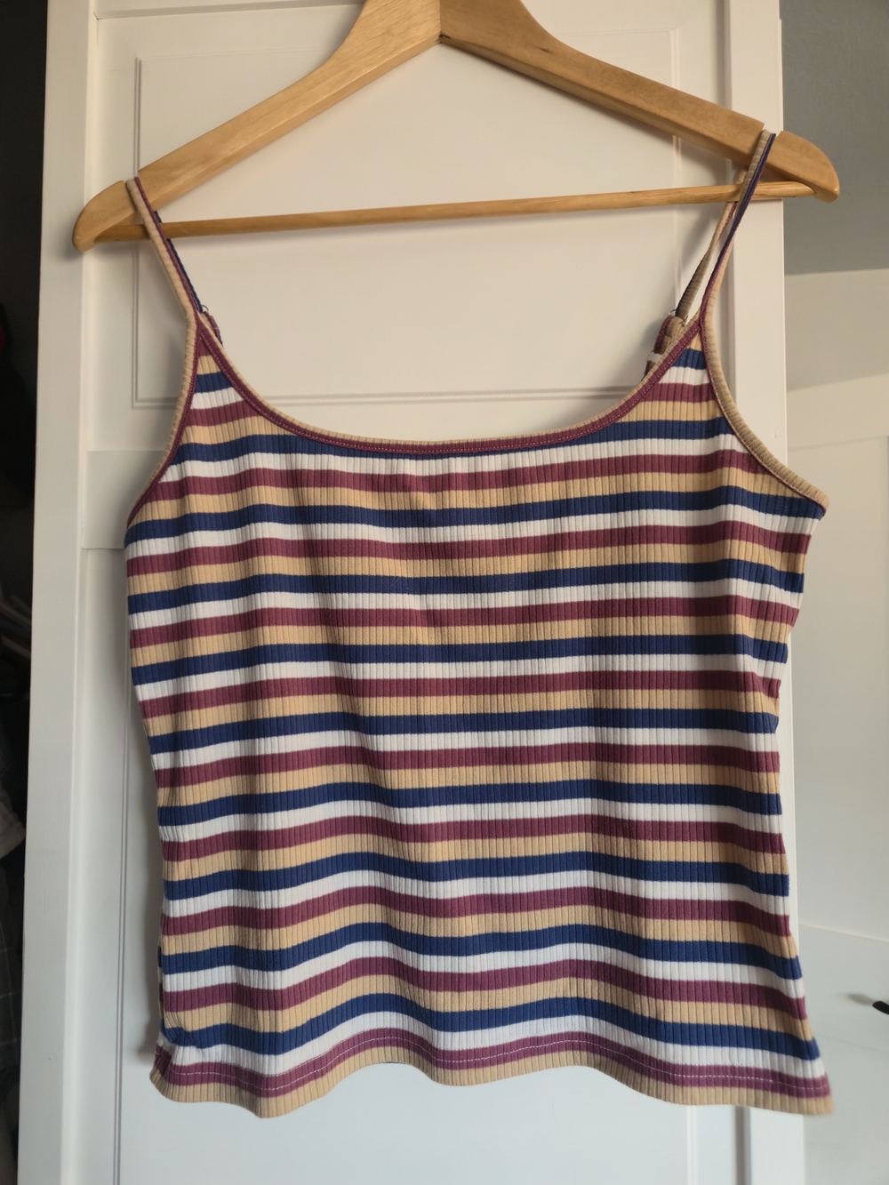 Striped Ribbed Tank Top in Navy, Burgundy & Cream